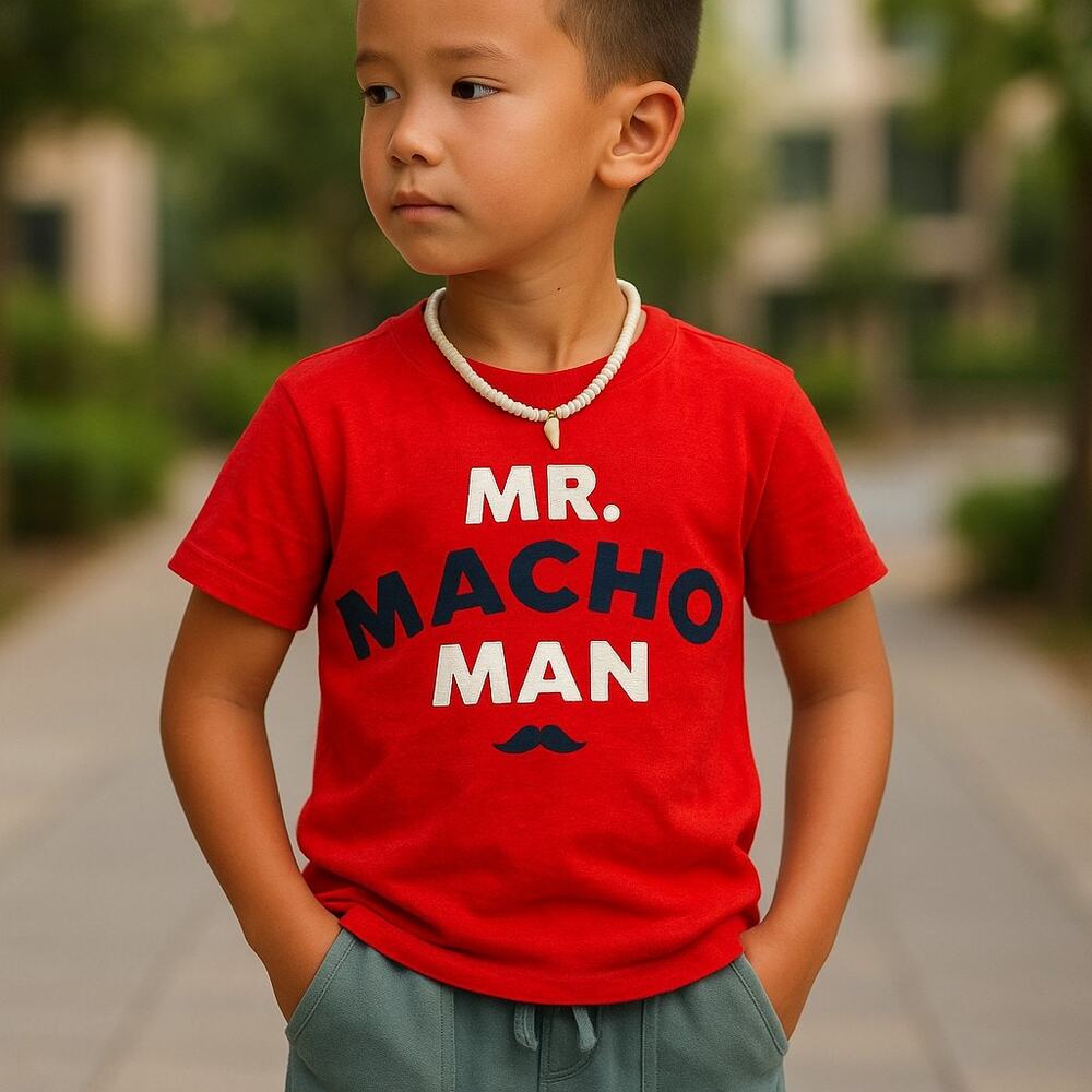 Carter's Boys Tee Sz 2T Mr. Macho Man Orange Mustache Short Sleeve Slub Knit